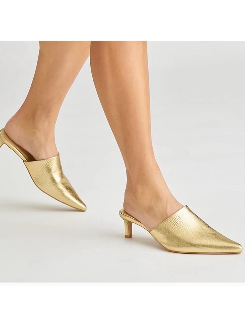 Dolce Vita Lexy Heeled Sandals Metallic Gold Leather Kitten Heel Mules US 6 $130 - Picture 2 of 11